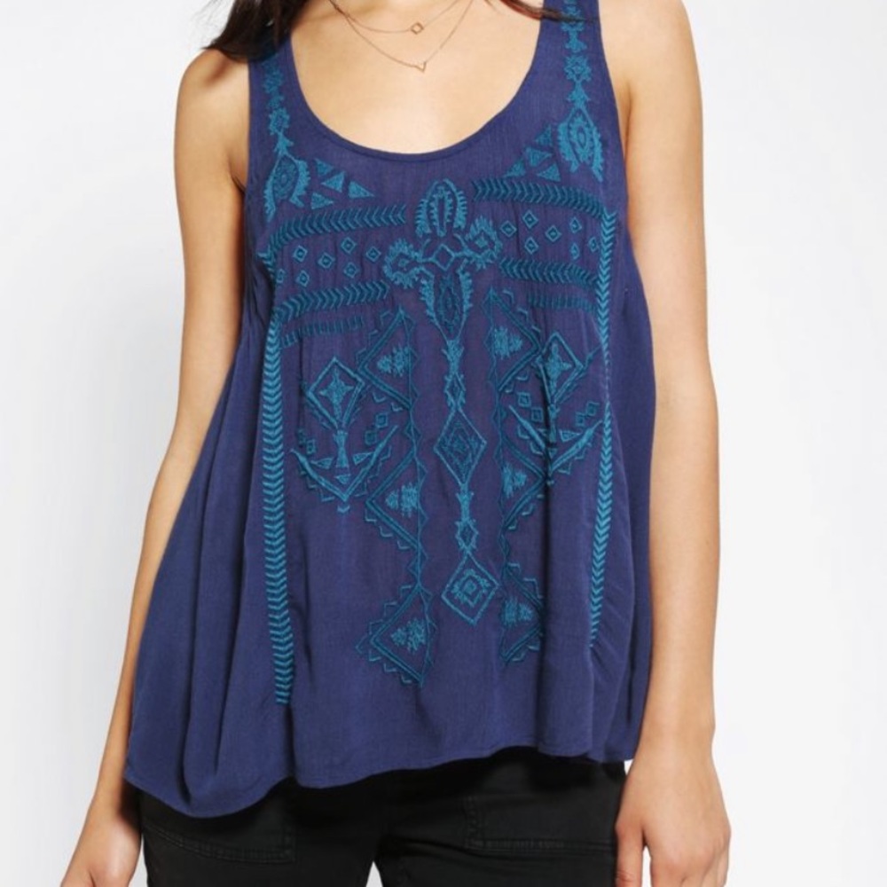 Ecote Urban Outfitters Navy Blue Embroidered Shirt